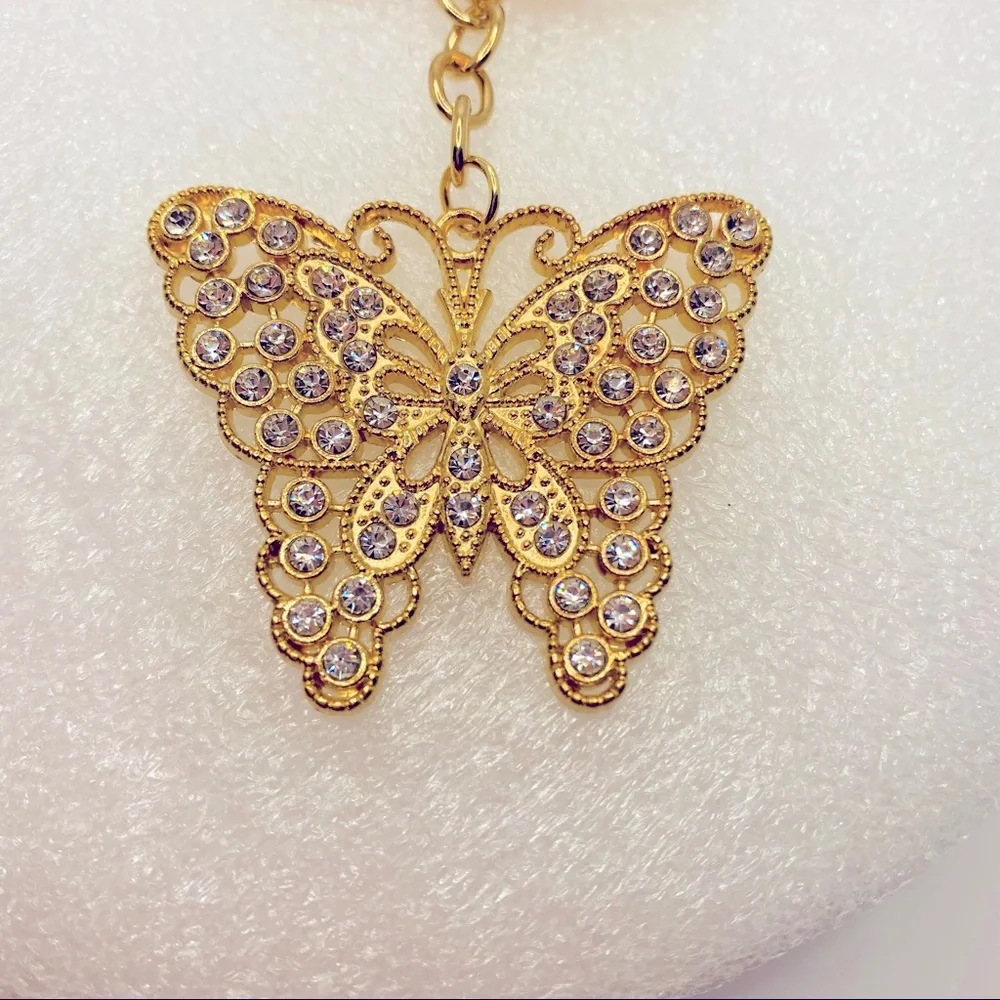 NWT Purse Charm Key Chain Crystal Butterfly in golden